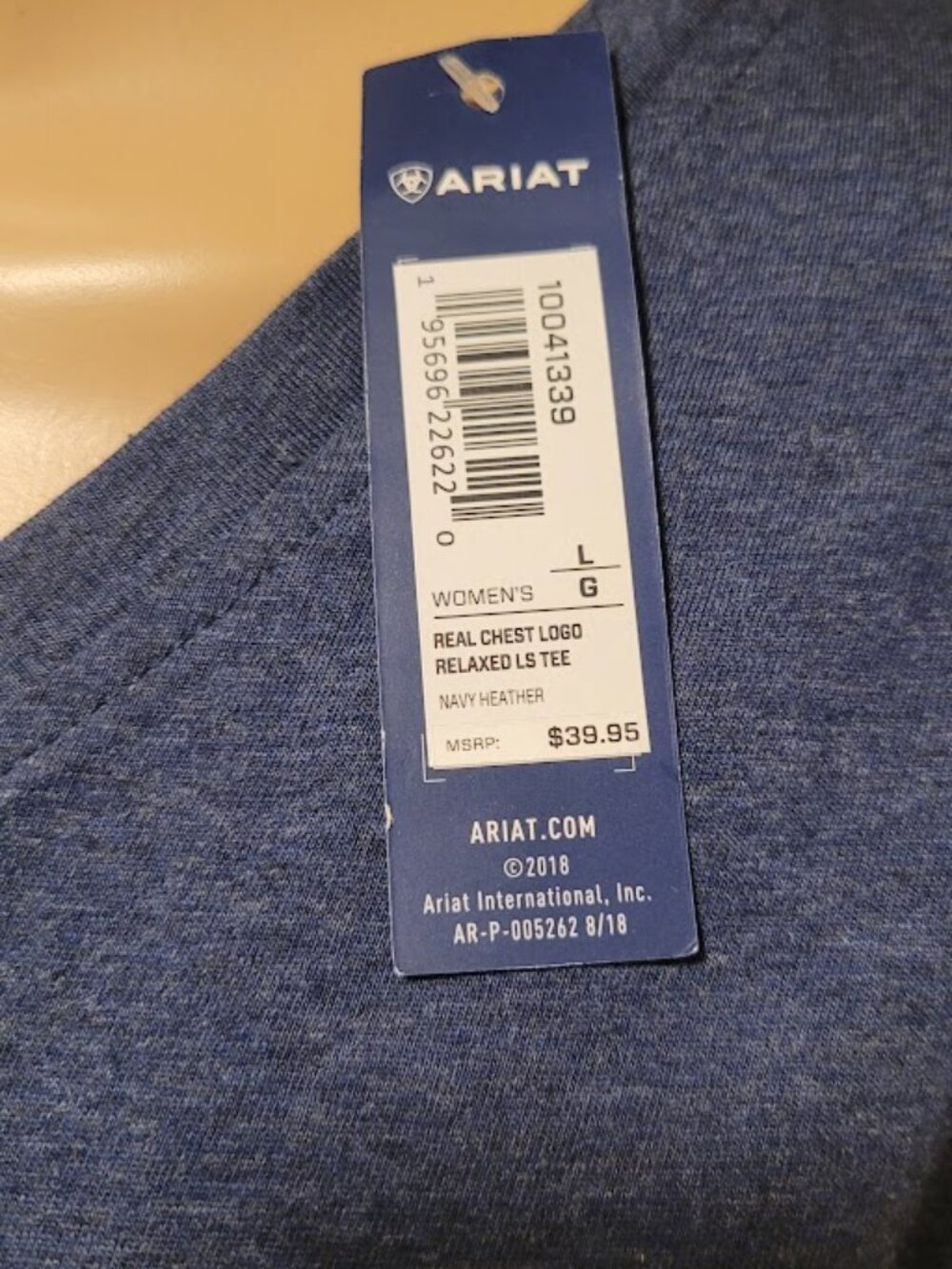 Large Relaxed Fit V-Neck Long Sleeve Navy Heather Tee - Picture 8 of 9